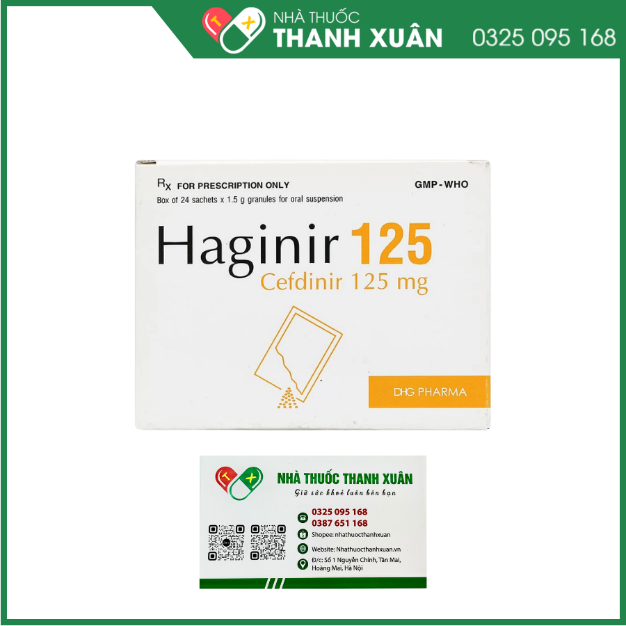 Cốm pha hỗn dịch Haginir 125 trị nhiễm khuẩn, nhiễm trùng nhẹ và vừa
